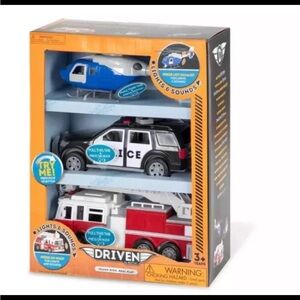 DRIVEN by Battat Small Toy Emergency Vehicle Set Micro Rescue Fleet - 3 pk